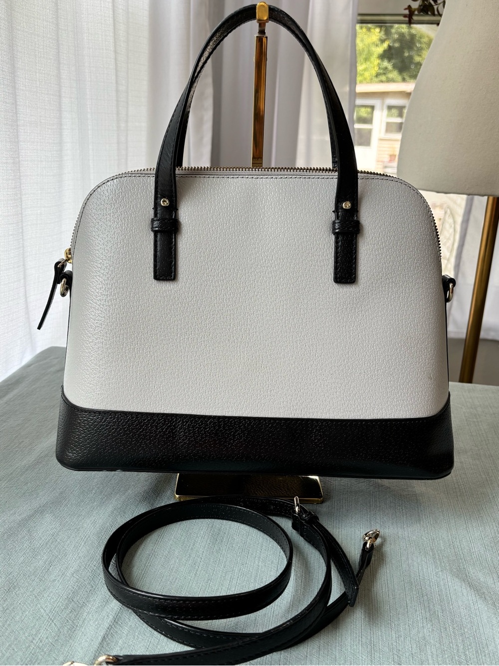 kate spade Black and Dove Gray Leather Dome Satchel with Removable Strap - Picture 4 of 15